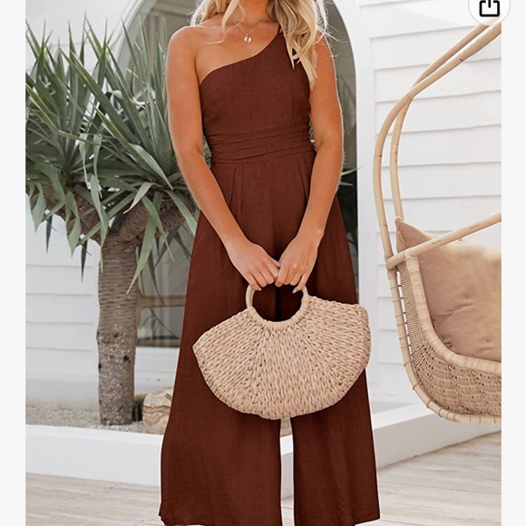 Anrabess Summer High Waist Wide Leg Jumpsuit. Rust color - Picture 4 of 5